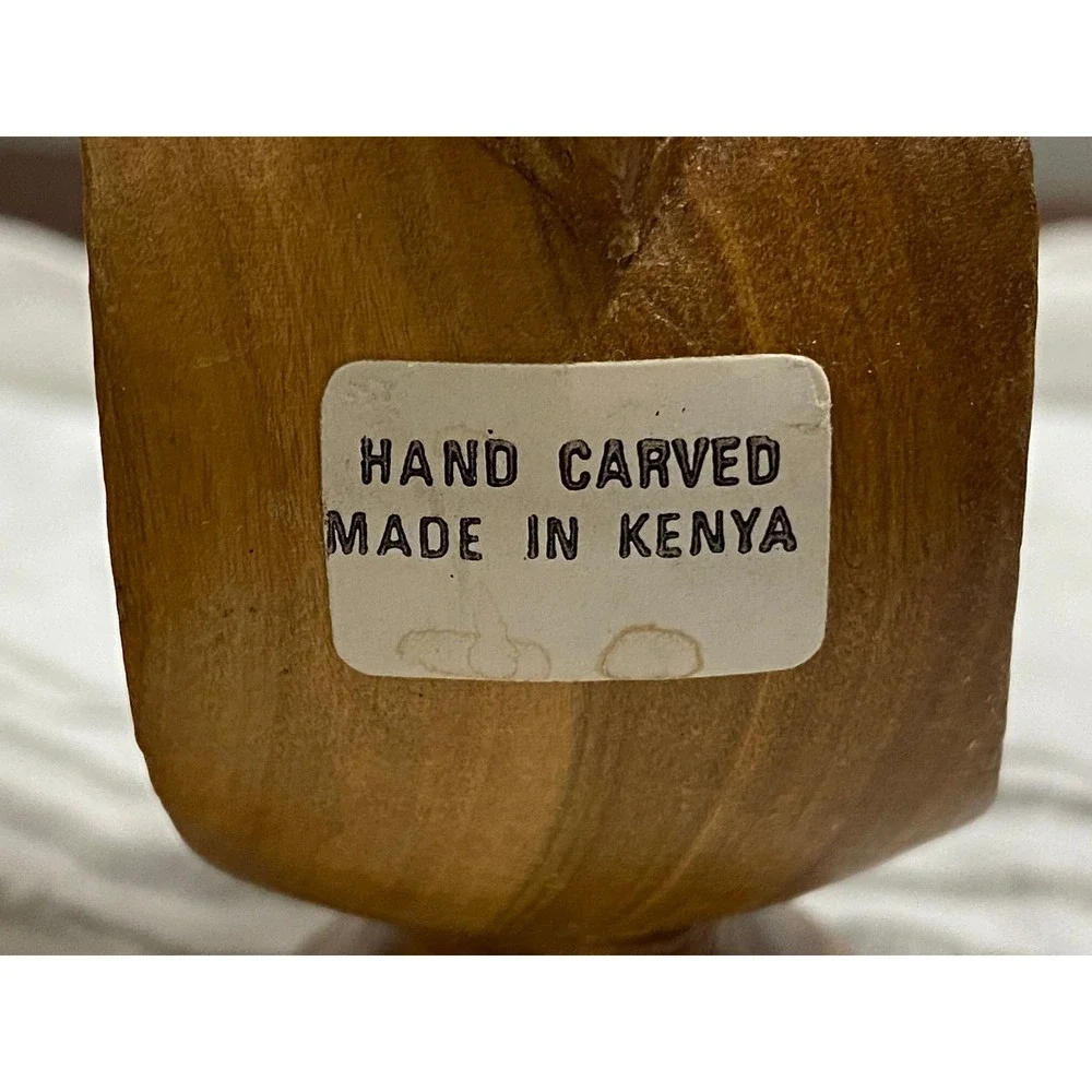 Vintage Kenya Hand Carved Wood Africa Animal Napkin Rings 4 Giraffe Lion Gazelle